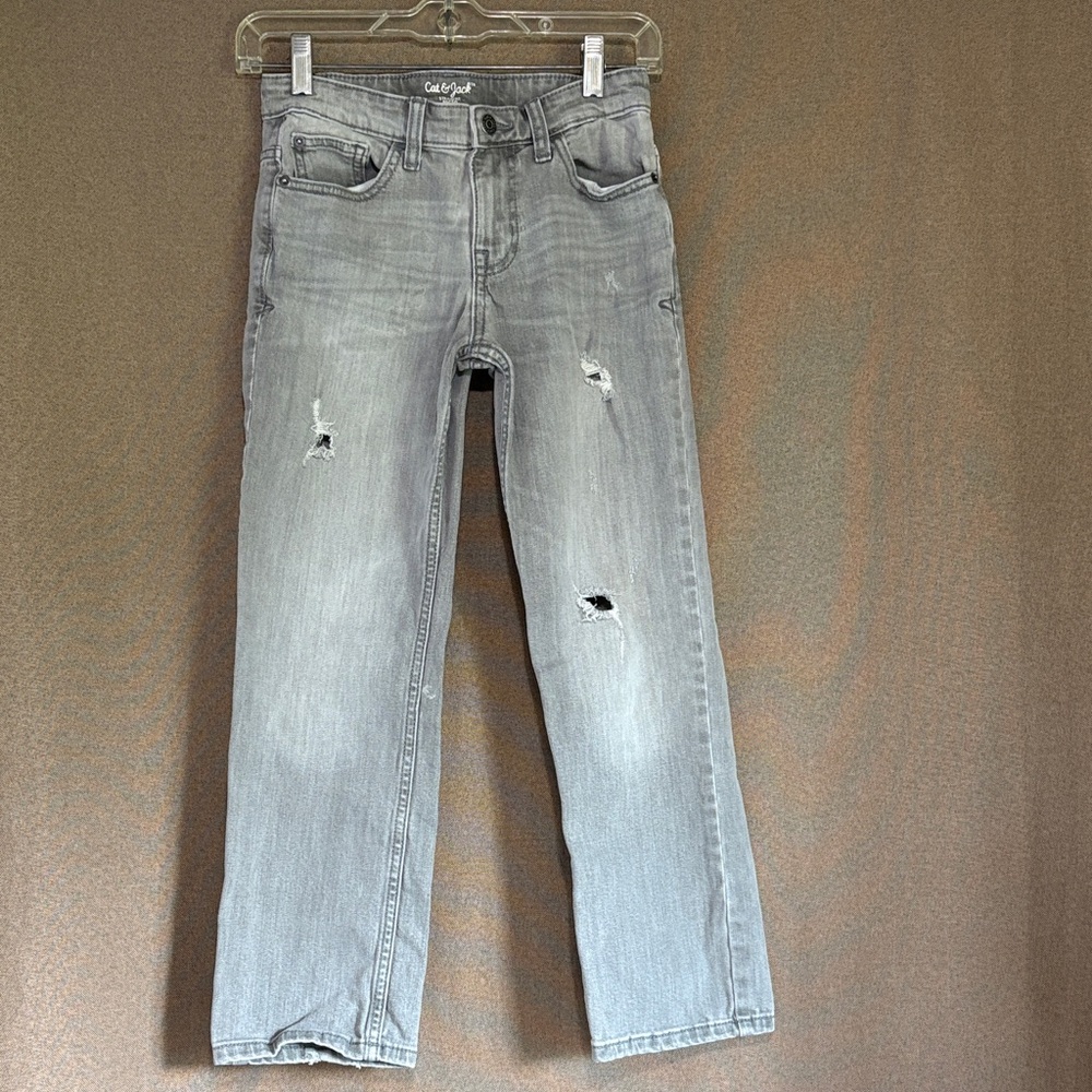 Cat & Jack Kids Light Gray Distressed Jeans Size 10 Straight